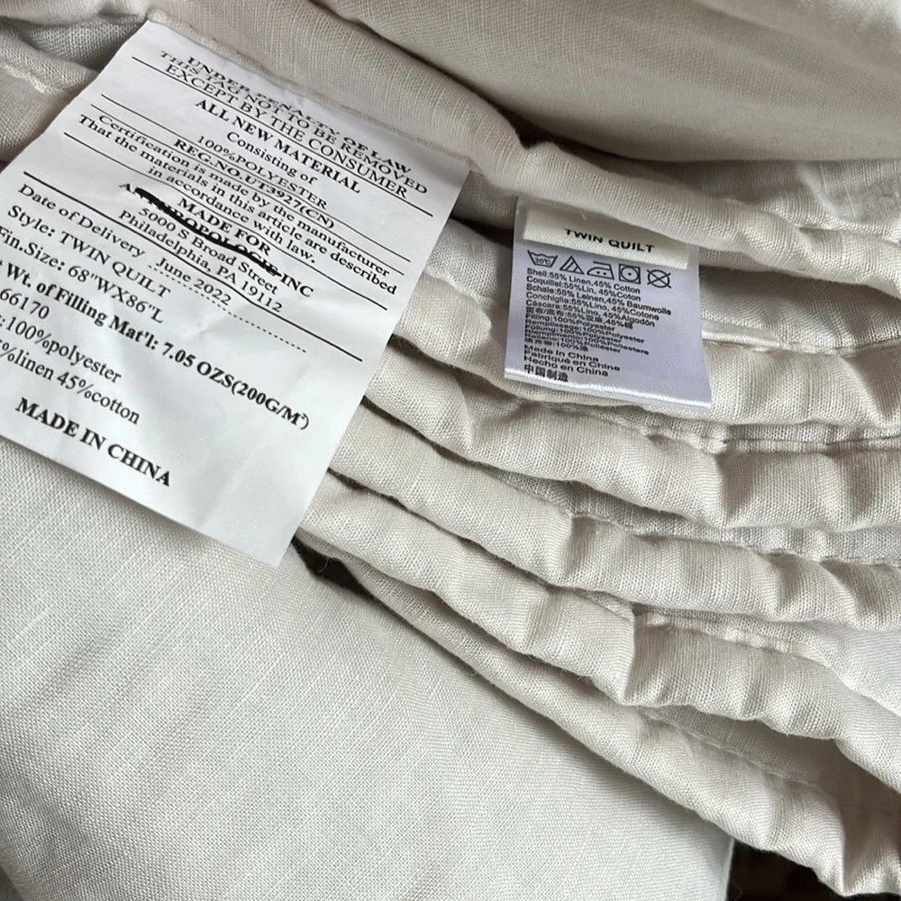 Anthropologie Relaxed Linen Cotton Quilt Size Twin NWT